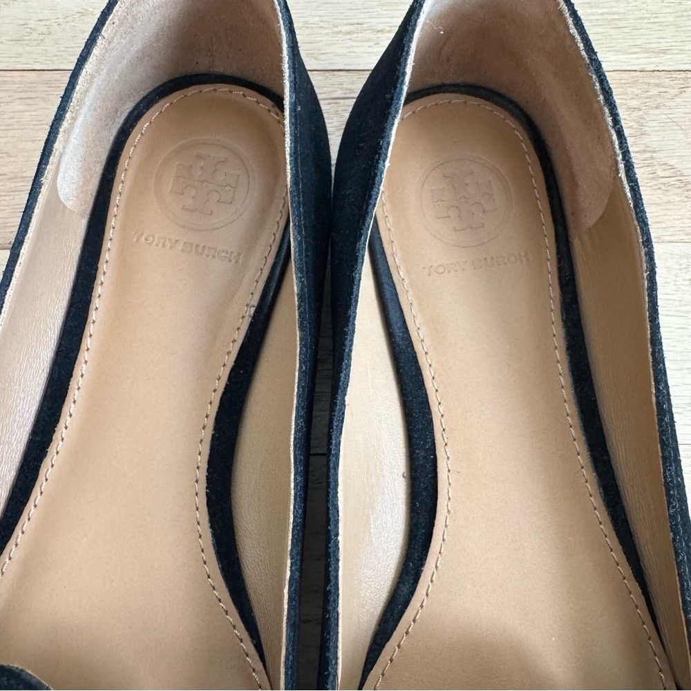 Tory Burch Marsden Black Suede Flats with Gold Logo Buckle Size 7 - Picture 6 of 7